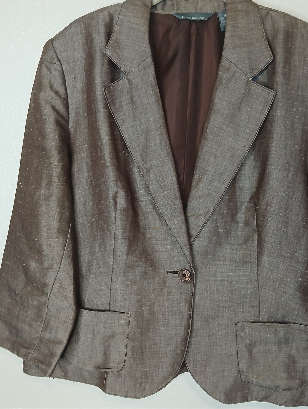 Hillard & Hanson Dark Brown Ramie Lunen Blend Blazer Jacket Size 16 XL - Picture 2 of 6